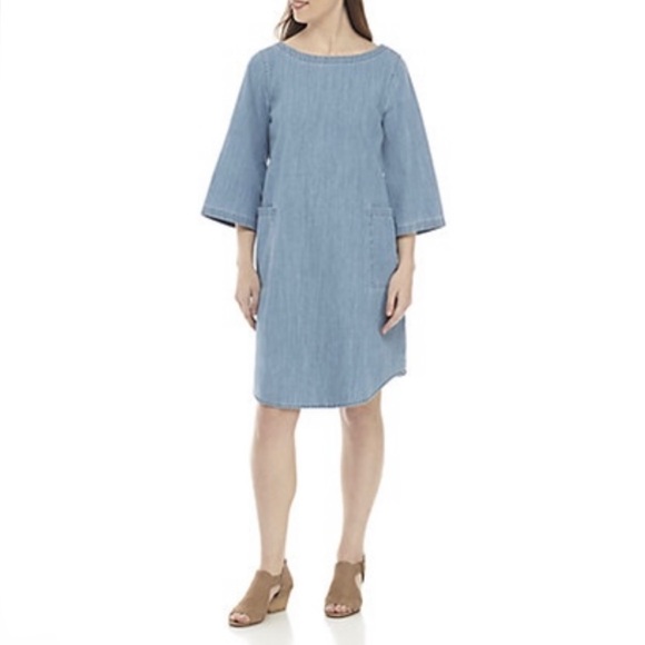 white christmas dresses Eileen Fisher Denim Shirt Dark Wash Button Down main image 1